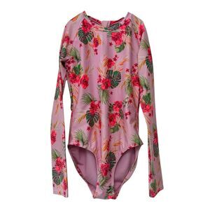 Art Class Girls Floral Print Rash Guard One Piece Upf 50+ Swimsuit Size 14/16